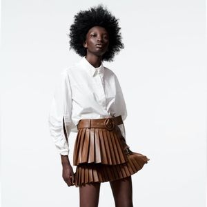 Zara Faux Leather Pleated Skirt